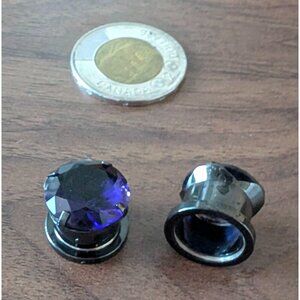 Black Stainless Steel ½” Plugs with Purple Stone Front and Screw on Back